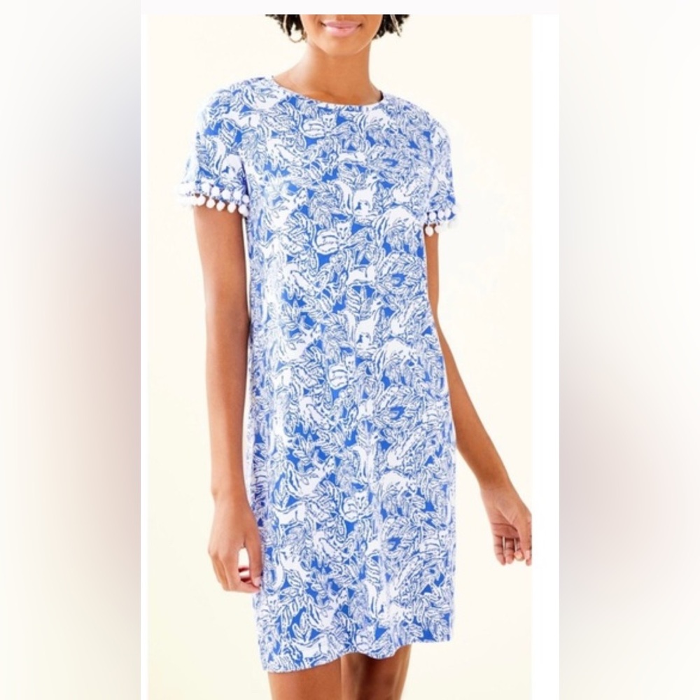 Womens M LILLY PULITZER ‎ Pom Pom Coastal Blue Fancy Feet Lissie Dress Beach